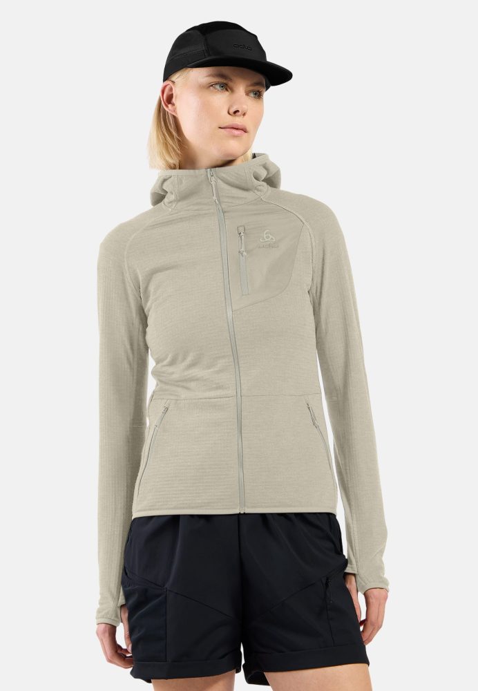 Odlo Ascent Hoodie Full-Zip für Damen - Wandern, Ski & Snow - beige, XS