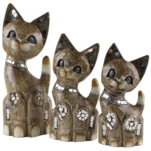 Darimana Katzen Spiegelintarsien 3er-Set