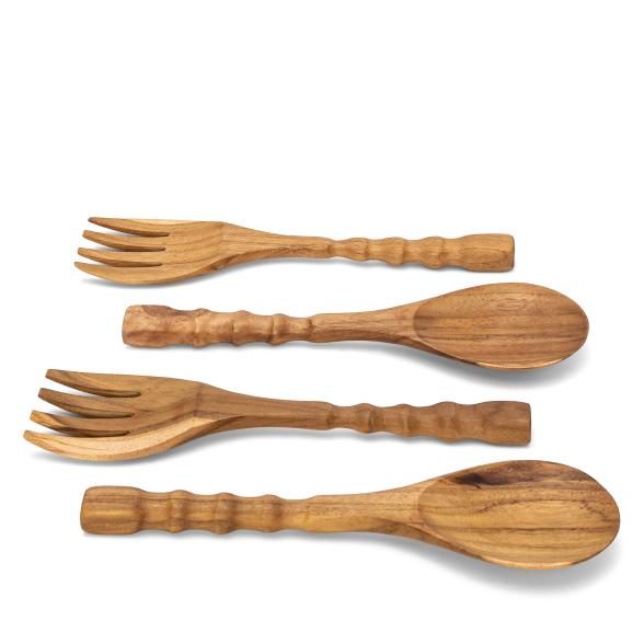 4er Set Teakholz-Salatbesteck 30 cm