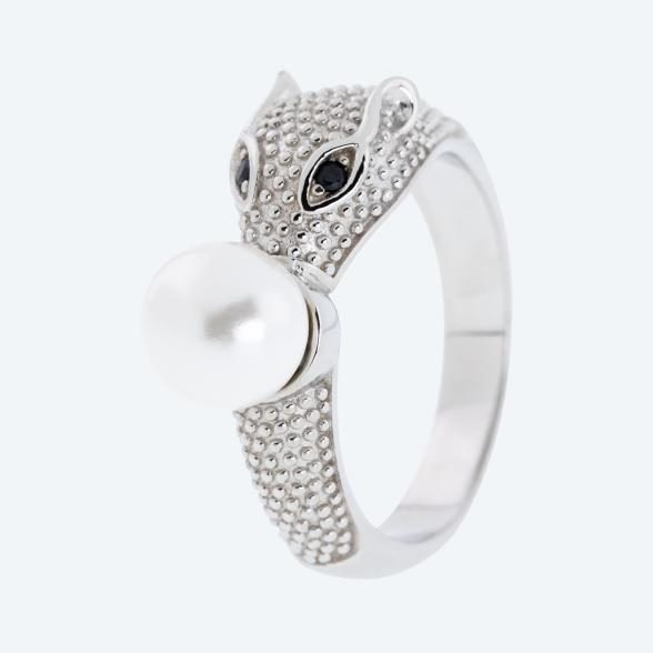 Ring 925 Sterling Silber rhod. Spinell, MKPerle