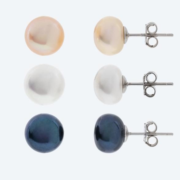 SET 3 Paar Ohrstecker 925 Süßwasserzuchtperlen