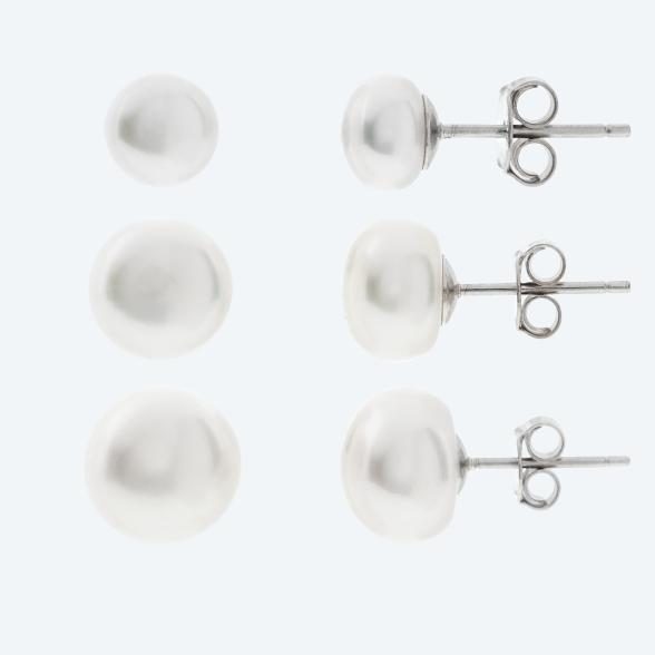 SET 3 Paar Ohrstecker 925 Silber rhodiniert Perle
