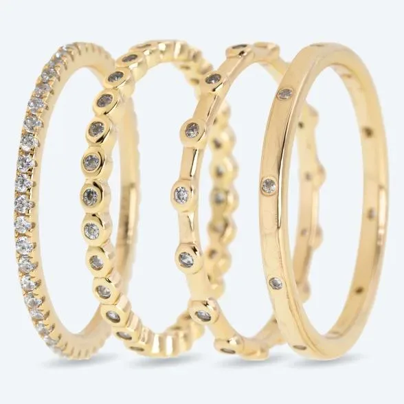 SET: 4x Ringe 925 St. Silber vergoldet Zirkonia