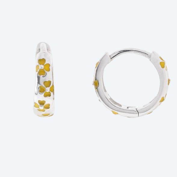 Creolen 925 Silber rhodiniert Emaille Blumen