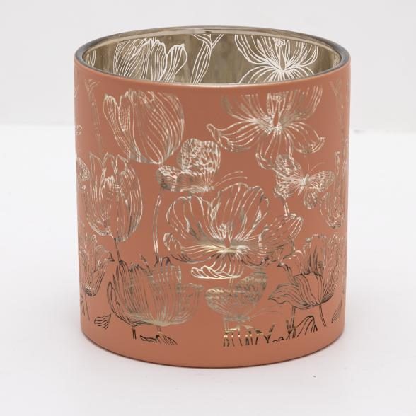 Glas Windlicht Blumen apricot
