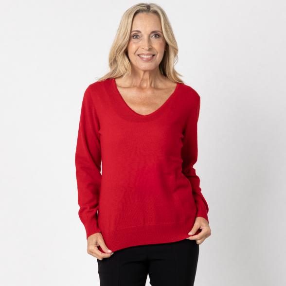 100% KASCHMIR Pullover, V-Ausschnitt, kirsche