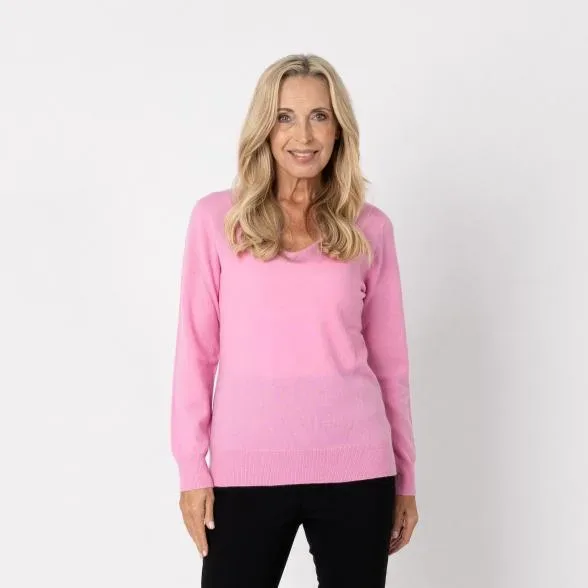 100% KASCHMIR Pullover, V-Ausschnitt, rosa