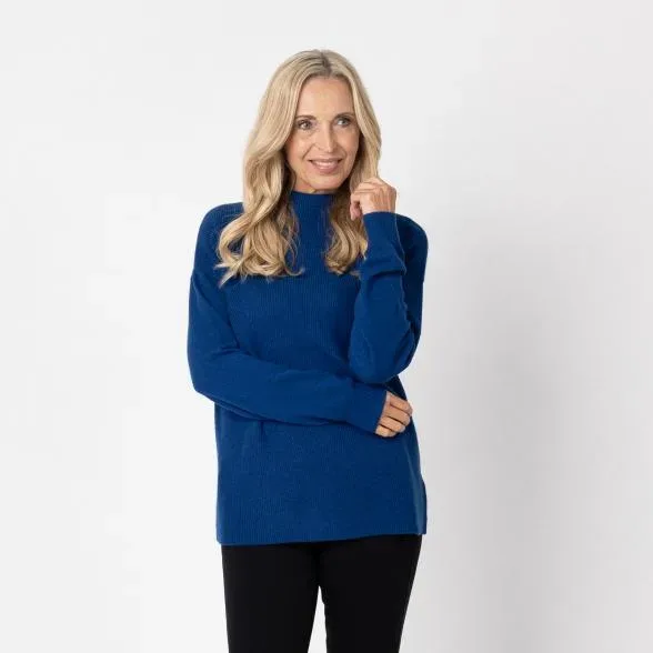 100% KASCHMIR Pullover, Stehkragen, marine