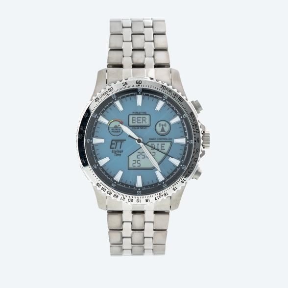 ETT Herren-Funk-Solaruhr Titan World Timer iceblau