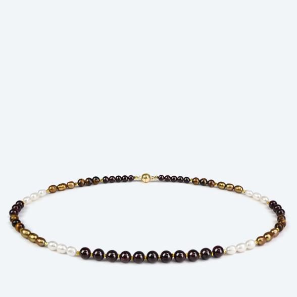 Collier Granat, Tigerauge, SWZPerlen