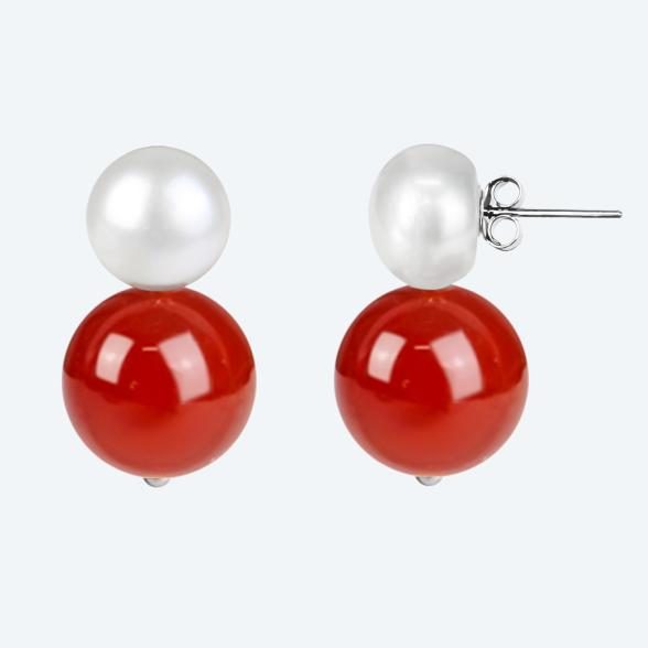 Ohrstecker 925 rhodiniert Achat rot, SWZPerle