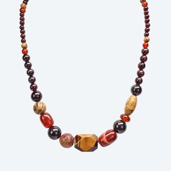 Collier Tigerauge, Achat, Granat Magnetverschluß