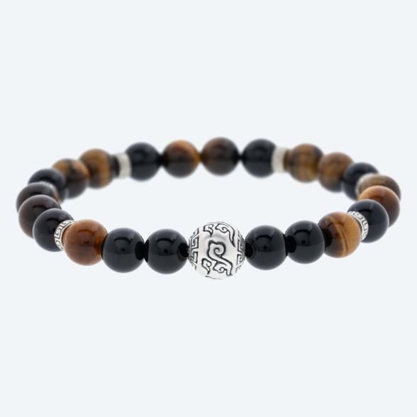Armband 925 Silber Tigerauge, Achat schwarz