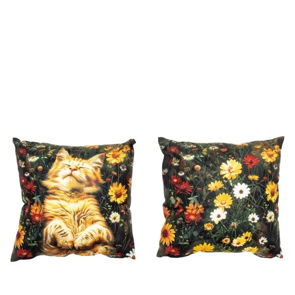 2 Dekokissen Katze & Blumen