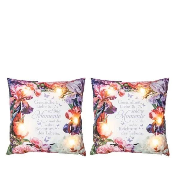 LED-Kissen mit Spruch 2er Set