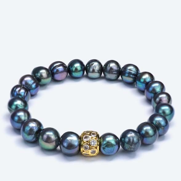 Armband Süßwasserzuchtperlen peacock, Zirkonia