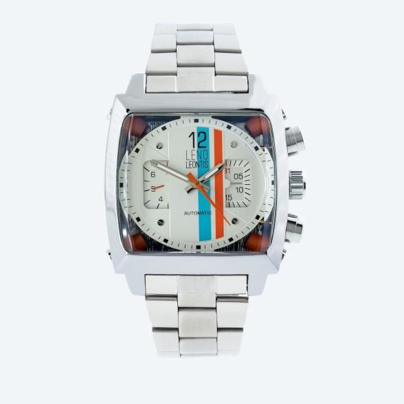 Leno Leontis Herren-Automatikuhr,  creme-orange