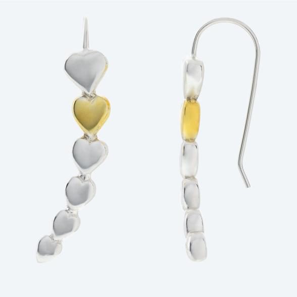 Herz-Ohrhänger 925 Sterling Silber bicolor