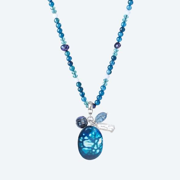 Collier mit Anhänger Achat, Quarz, Keshi Perle