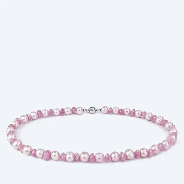 Collier Rosenquarz, SWZPerlen Magnetverschluß