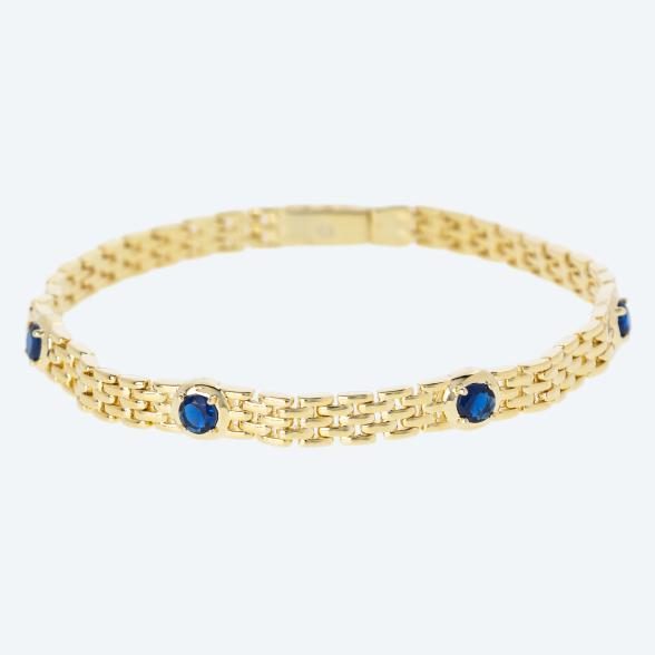 Armband Bronze vergoldet Zirkonia blau