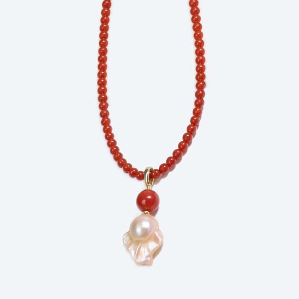 Anhänger mit Kette Achat, Süßwasserzuchtperle