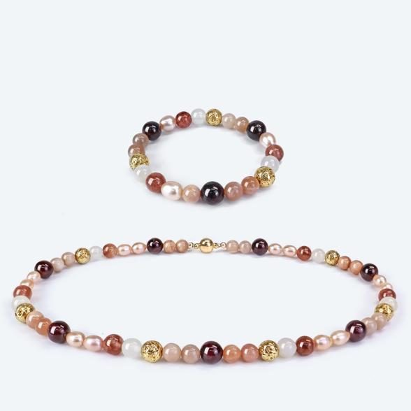 SET: Collier+Armband Sonnenstein, Lavagestein