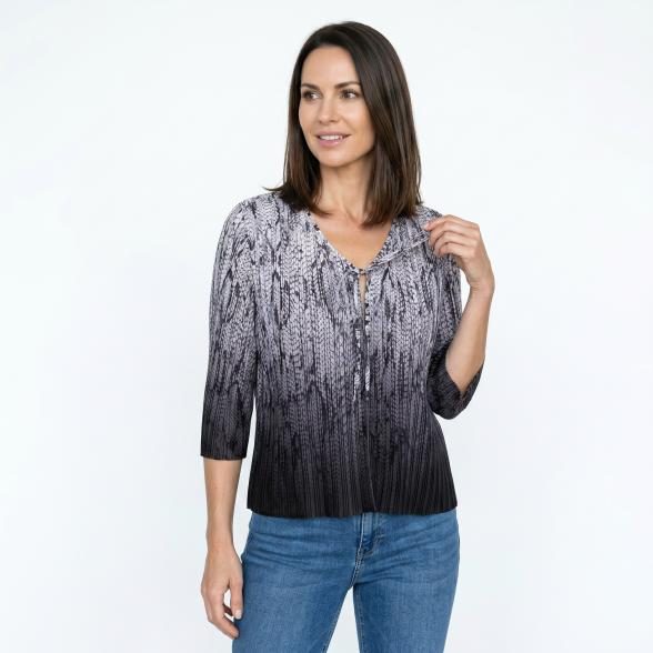 Jeannie Damen-Plissee-Blusenjacke grau/schwarz