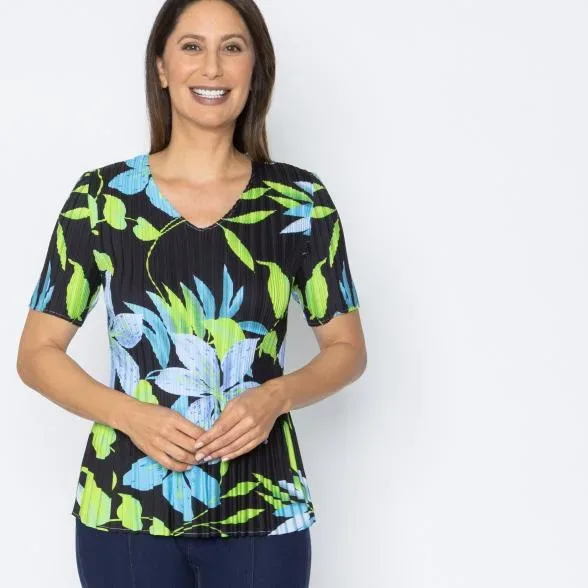 Jeannie Damen-Plissee-Shirt Blumen