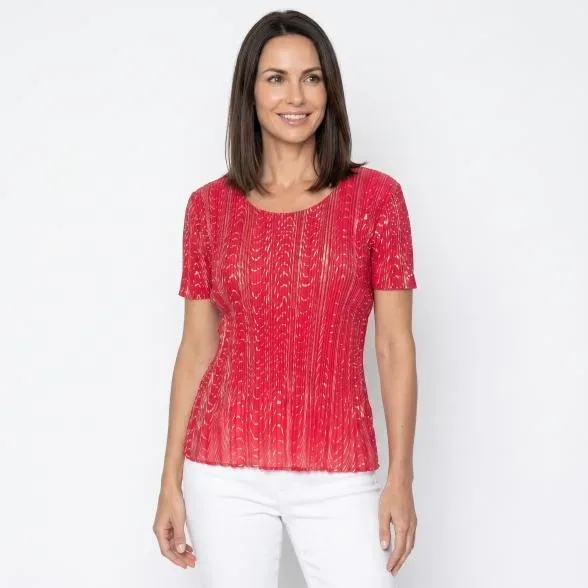 Jeannie Damen-Plissee-Shirt Goldprint
