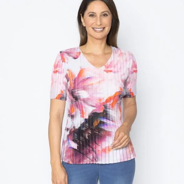 Jeannie Damen-Plissee Shirt Flowers