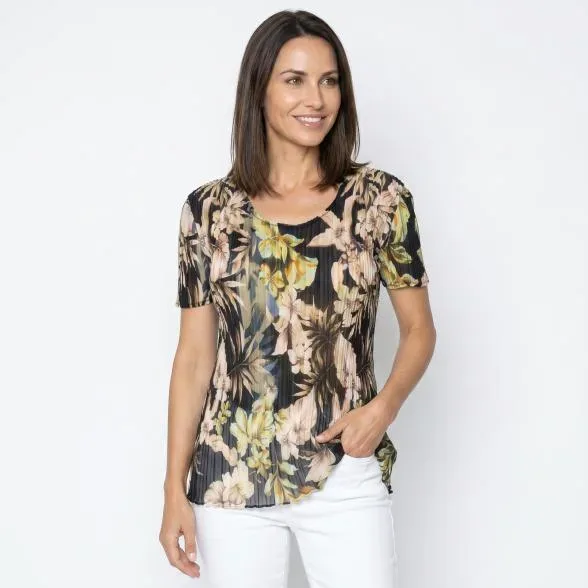 Jeannie Damen-Plissee-Shirt Tropical