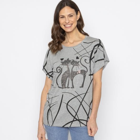 FASHION NEWS Damen-Shirt Katze grau