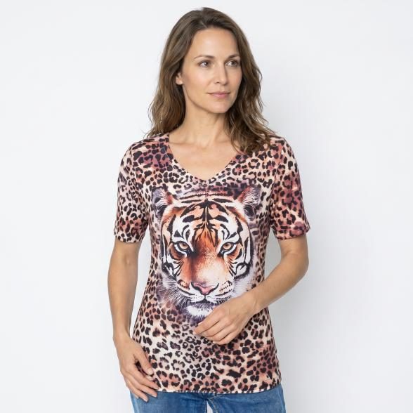 BRILLIANTSHIRTS Damen-Longshirt Tiger Strass