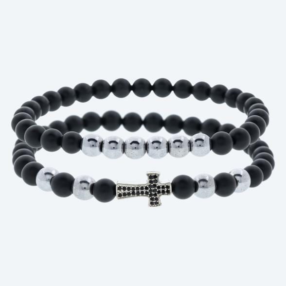 SET: 2x Armband Achat silberfarbig