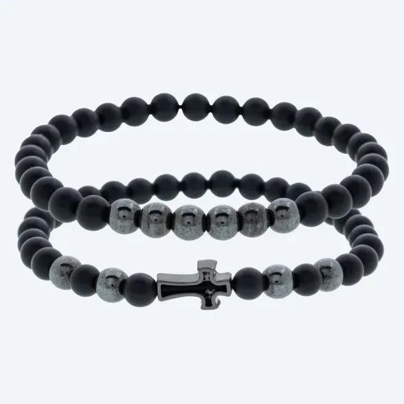 SET: 2x Armband Achat schwarz, geschwärzt