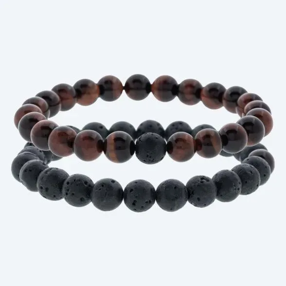 SET: 2x Armband Tigerauge rot, Lava