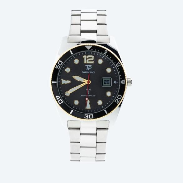 Time Piece Herren-Funkuhr, Edelstahlband, grau