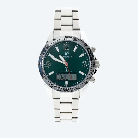 Time Piece Herren-Funkuhr, Big Date, petrol