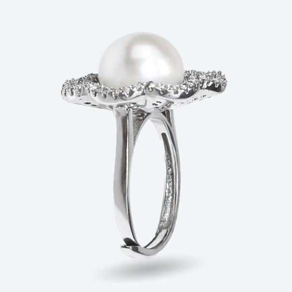 Ring 925 rhod. Süßwasserzuchtperle, Zirkonia