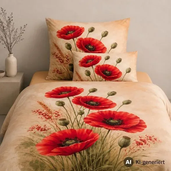 4tlg. Bettwäsche-Set Mohn