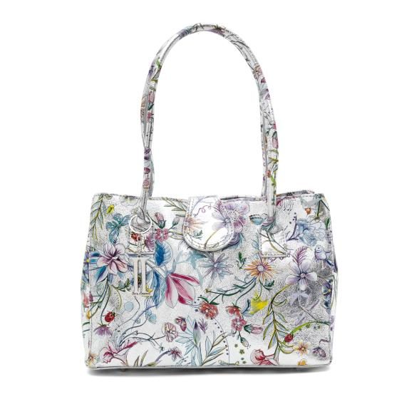 Luca Lorenzo Schultertasche Blumenmuster, metallic