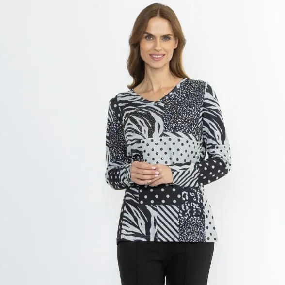 CHRISTIAN MATERNE Damen-Shirt hellgrau/schwarz