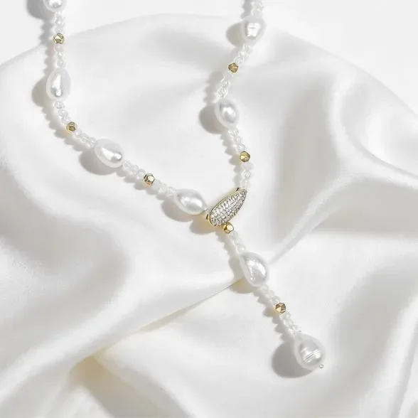 Y-Collier Süßwasserzuchtperlen, Zirkonia