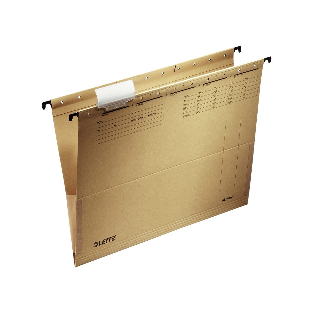 Leitz ALPHA Hängetaschen 1916 A4 V-Base 15 mm 250 g/m² Naturbraun 100% Recycelter Natron-Karton 25 Stück