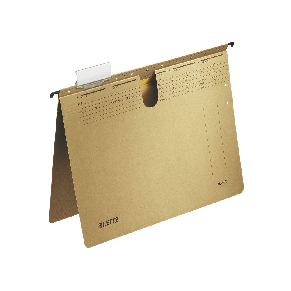 Leitz ALPHA Hängehefter 1914 A4 Kaufmännische Heftung V-Base 15 mm 250 g/m² Naturbraun 100% Recycelter Natron-Karton 25 Stück