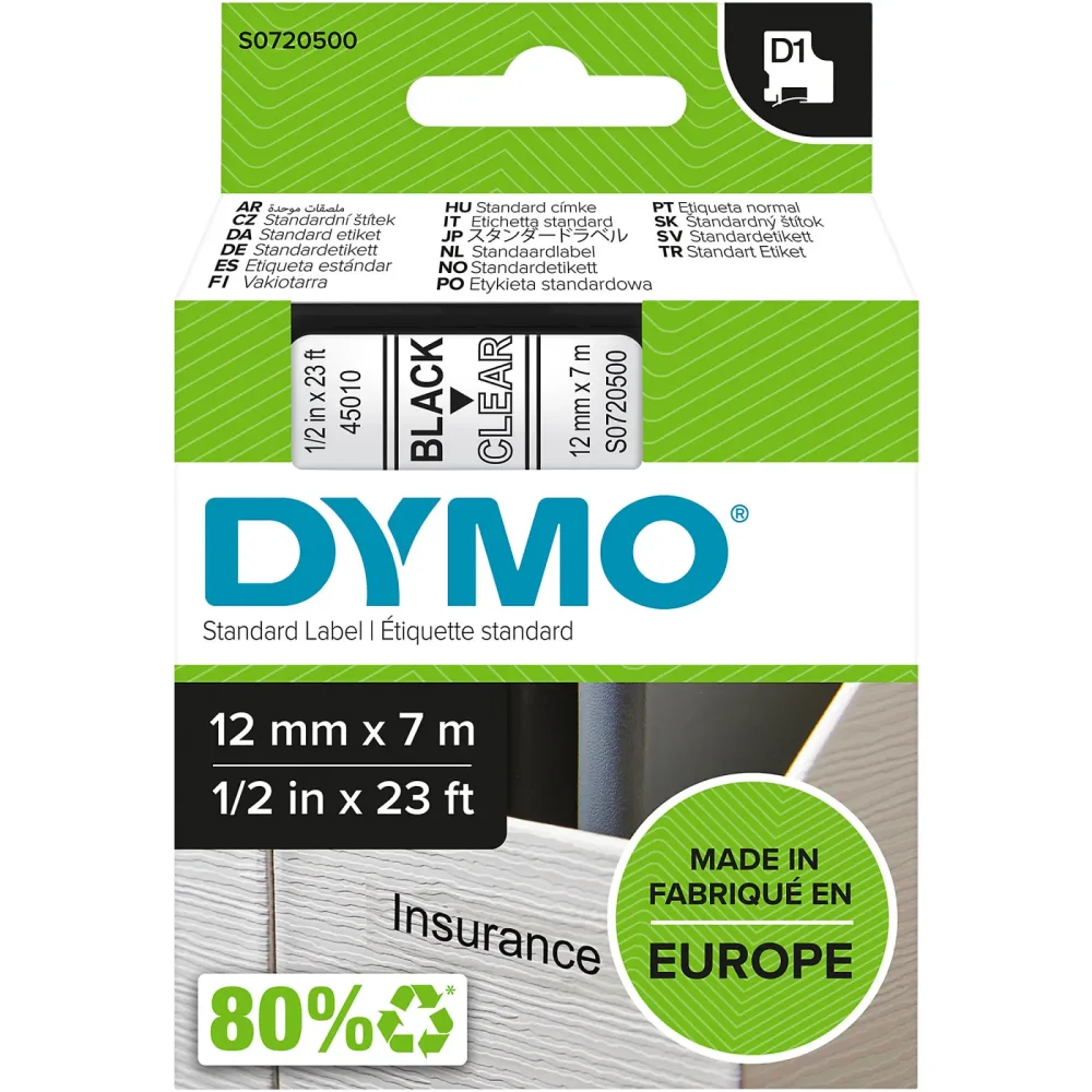 DYMO Schriftband D1 schwarz/transp. S0720500 12mm/7m