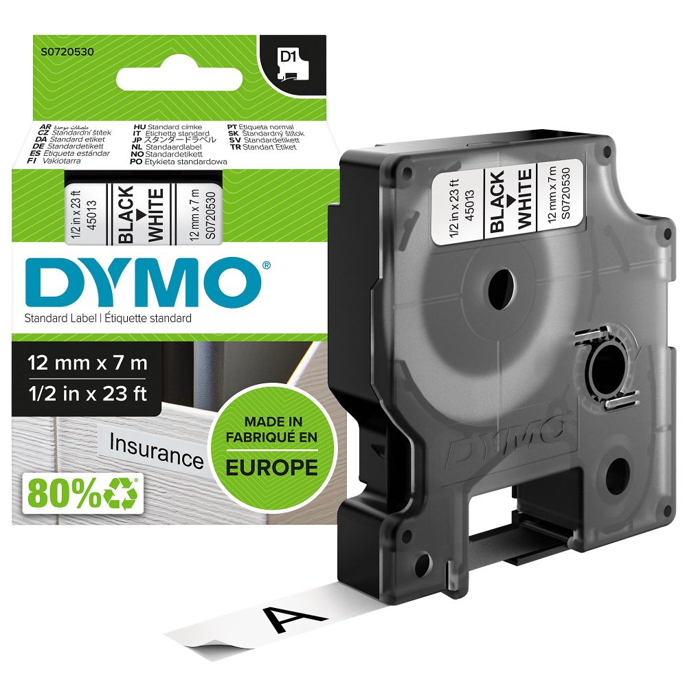 DYMO Schriftband D1 schwarz/weiss S0720530 12mm/7m