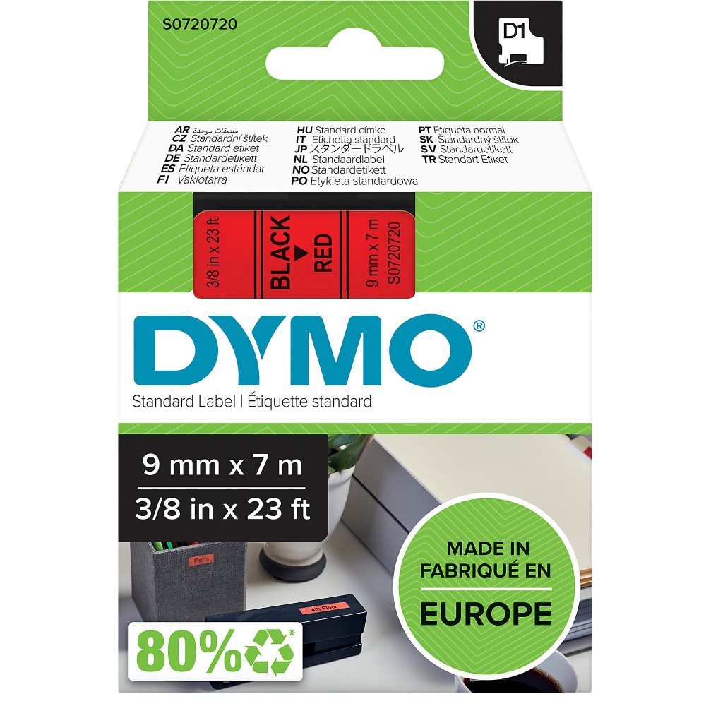 DYMO Schriftband D1 schwarz/rot S0720720 9mm/7m