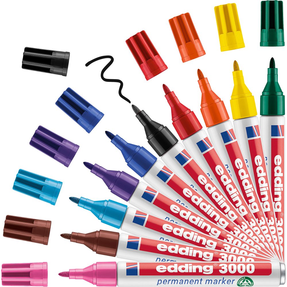 edding 3000 Rundspitze Permanentmarker Mittel Rundspitze 3 mm Farbig assortiert Nachfüllbar 10 Stück